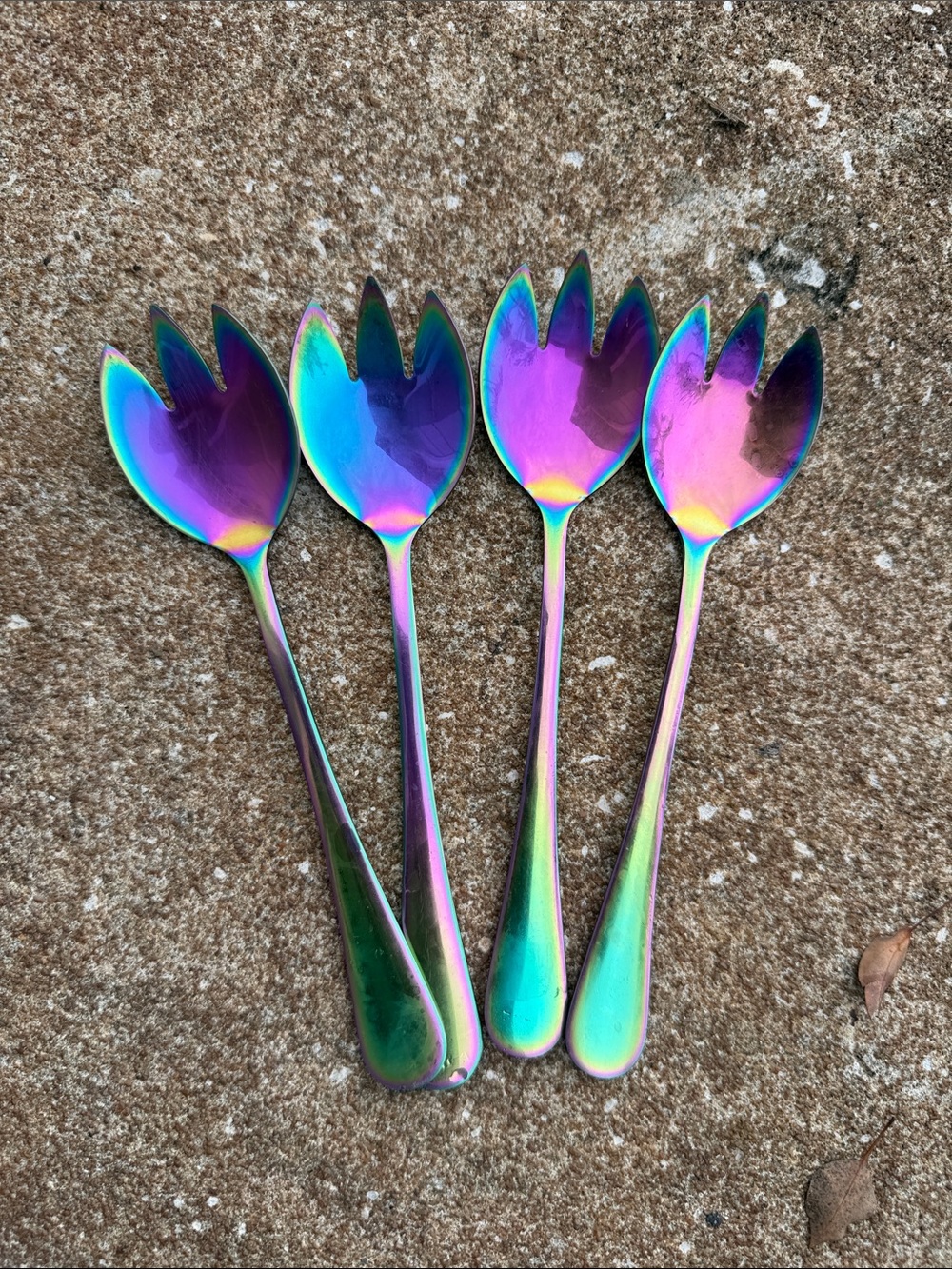 Iridescent Rainbow Tulip Salad Forks - Set of 4. EUC